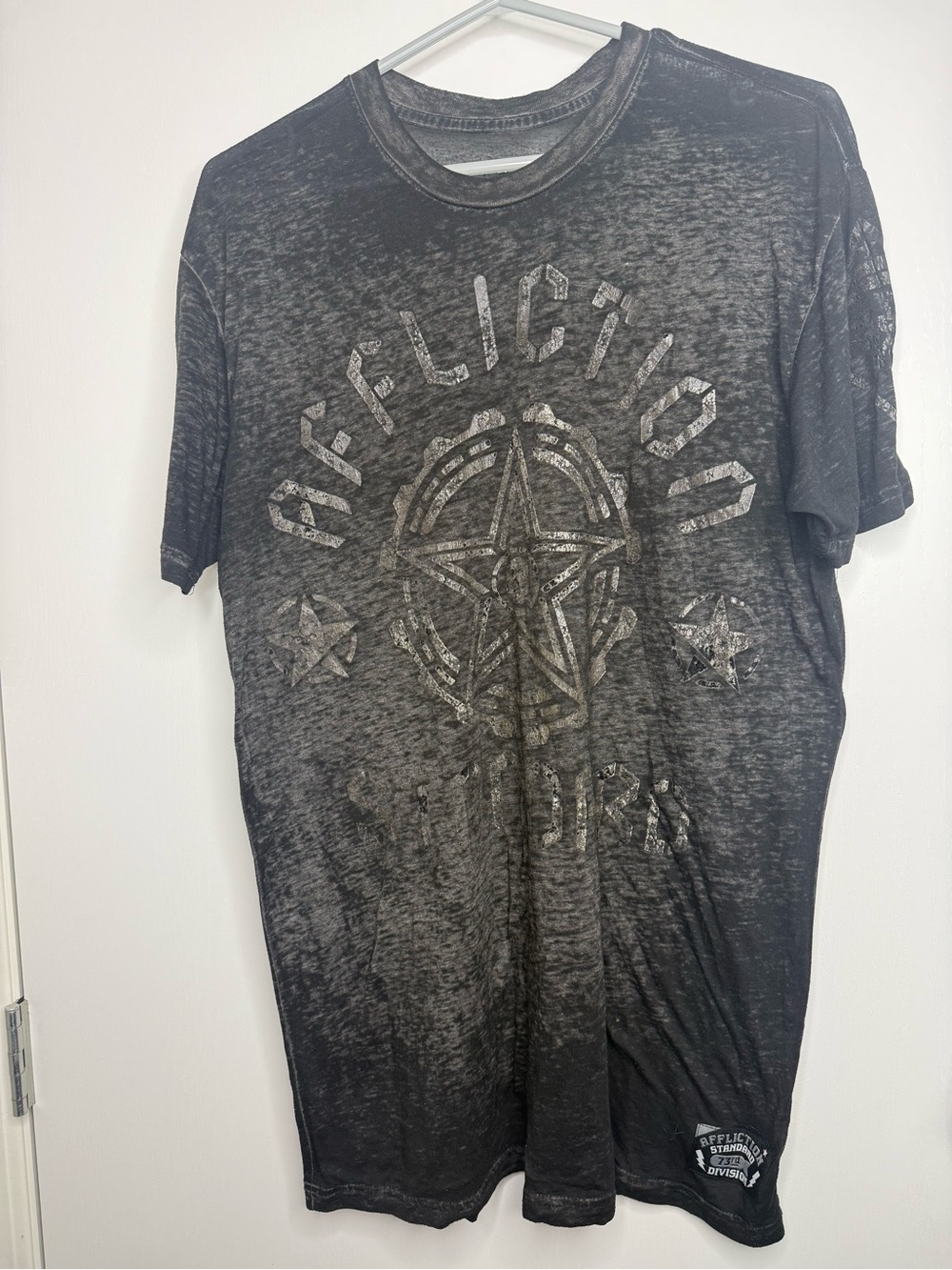Y2K Affliction Men's Black Washed Graphic Tee Size Large Vintage
